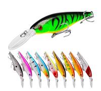 OriGlam Paquete de 10 señuelos de pesca, cebos duros, cebo de pececillo y cebo para agua dulce y salada, lubina, trucha, lucioperca, pez rojo