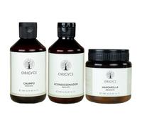 Origycs Pack Champú + Mascarilla + Acondicionador Rescate 250ml - Sin Sulfatos ni Siliconas | Hidratante con Extractos de Uva y Algodón| Vegano y 92.6% Ingredientes Naturales