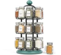 Orii Adrinova - Especiero giratorio para 24 tarros con especias incluidas, organizador de especias para encimera de cocina, recambios de especias gratis durante 5 años, negro y verde