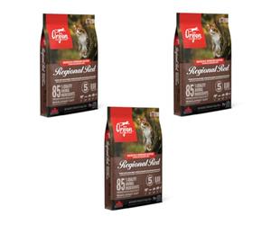 Orijen Cat Regional Red | Paquete Triple| 3 x 340 g | Alimento Completo para gatos Adultos | 85% Ingredientes Animales Recubierto de hígado liofilizado