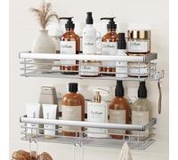 Orimade Adhesivo Estantes Cesta para Ducha con 5 Ganchos para Colgar Esponjas y Cuchillas Estanteria Organizador Baño SUS304 Acero Inoxidable Sin Taladro