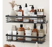 Orimade Adhesivo Estantes Cesta para Ducha con 5 Ganchos para Colgar Esponjas y Cuchillas Estanteria Organizador Baño SUS304 Acero Inoxidable Sin Taladro - 2 Piezas (Negro)