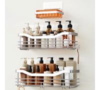 Orimade Adhesivo Estantes Cesta para Ducha Estanteria con 5 Colgadores Organizador Baño SUS304 Acero Inoxidable Sin Taladro - Pack de 3