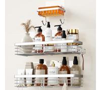 Orimade Estante Adhesivo para Jabonera con 5 Ganchos Organizador de Baño Estante de Almacenamiento de Cocina Montado en la Pared Sin Perforación de Acero Inoxidable - Paquete de 3