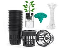 ORIMERC Paquete de 40 macetas de red de 10 cm para suministros hidropónicos con mecha de riego automático de 60 pies para cubos de acuaponia, insertar orquídeas kratky vegetales, jardinería, cestas de
