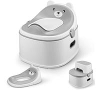 Orinal para niños 3 en 1, entrenador de inodoro con taburete y bandeja extraíble, asiento de inodoro infantil con diseño de oso, orinal de aprendizaje antideslizante para niños pequeños (gris)