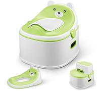 Orinal para niños 3 en 1, entrenador de inodoro con taburete y bandeja extraíble, asiento de inodoro infantil con diseño de oso, orinal de aprendizaje antideslizante para niños pequeños (verde)