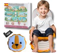 Orinal Portatil Niños Plegable Naranja Compacto 26x26x6cm y Ligero 800Gr para llevar siempre contigo | Diseño León Divertido facilita que tu bebe aprenda a ir al baño | Incluye 20 bolsas |Resiste 70kg