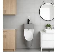 Orinales Orinal Cerámica Hombres, Montado En La Pared, Que Ahorra Espacio, Desviador Orina Integrado Con Lavado Antiolor, Antisalpicaduras, Urinarios Domésticos Esquina(Gray)