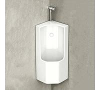 Orinatoio Angolare Sospeso in Ceramica Bianca, Design Salvaspazio per Bagno Piccolo, Pissoir con Sensore o Manuale per Bambini e Uomini(Manual flush)