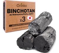 ORINKO® Carbón Activado Binchotan de Kishu x3 - Filtro Natural para Purificar hasta 2L de Agua en Jarras y Botellas - Carbón Vegetal Binchotan Ecológico Reutilizable - Calidad Japonesa