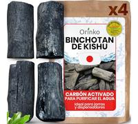 ORINKO® Carbón Activado Binchotan de Kishu x4 - Filtro Natural para Purificar hasta 3,5L de Agua en Jarras y Botellas - Carbón Vegetal Binchotan Ecológico Reutilizable - Calidad Japonesa