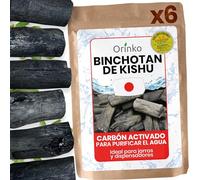 ORINKO® Carbón Activado Binchotan de Kishu x6 - Filtro Natural para Purificar hasta 3,5L de Agua en Jarras y Botellas - Carbón Vegetal Binchotan Ecológico Reutilizable - Calidad Japonesa