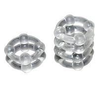 Orion 514.829 bucles, anillo de 4-bola y anillo 2-Ball Conjunto de pene y/o testículos, fabricado en silicona transparente. Ø 2,5 cm cada