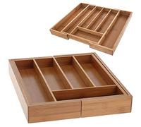 ORION - Cajón para cubiertos de bambú, bandeja para cubiertos extraíble, organizador 26-40 x 35,5 x 4,5 cm
