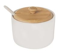 orion group Azucarero de porcelana con tapa y cuchara | Altura 6,5 cm | Porcelana blanca y madera de bambú | Traje para barra de café azucarero ecológico