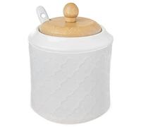 orion group Azucarero de porcelana con tapa y cuchara | Altura 11,5 cm | Porcelana blanca y madera de bambú | Azucarero ecológico