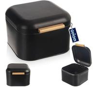 orion group - Panera de metal con mango de bambú - Fiambrera - Fiambrera - Caja de pan - Caja de almacenamiento de pan - negro - 21,5 x 20 x 14,5 cm