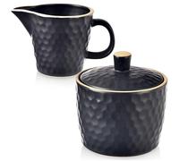 Orion - Juego de azucarero de cerámica negra con tapa de 100 ml y vertedor de leche de 320 ml - Jarra de leche para café nata - azucarero para cubos de azúcar o azúcar dispersa - Apto para