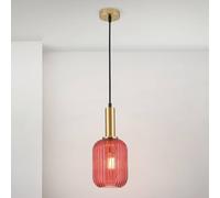 ORION Lámpara colgante Carneval, latón antiguo/rojo, Ø 14 cm, cristal