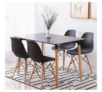 Orion91 Conjunto Mesa 110x80x76cm + 4 Sillas Polipropileno Color Negro y Patas en Madera Haya 46,5 x 48 x 82 cm Comedor Oficina Salón Teletrabajo Cocina - SpazioLuzio-