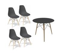 Orion91 Conjunto Mesa 4 Patas Negra 80x80x76cm + 4 Sillas Polipropileno Color Negro y Patas en Madera Haya 46,5 x 48 x 82 cm Comedor Oficina Salón Teletrabajo Cocina - SpazioLuzio-