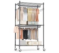 Orion91 Double Rail Coat Rack on Wheels, Adjustable Height, Metal, 186 x 60 x 45 cm, Perfect for organizing Clothes and maximizing Space, Suitable for Home and Laundry Room Use. - Unidad