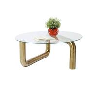Orion91 Low Table Round Glass and Metal Gold 90 cm Diameter - spazioluzio
