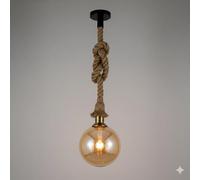 Orion91 Orion91official® - 100% pita e27 natural rope pendant lamp for ceiling, ideal for living room or bedroom, 1.5 m long, bulb included - spaziorion91-1 Pendel + 1 Bombilla Globo Dorada