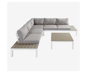 Orion91 Orion91official ® - White Garden Corner Sofa with Cushions and Table Nara Garden House Modular Set for Terrace and Exterior - spazioluzio - Sofá