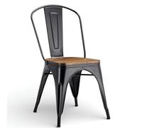 Orion91 ORION91oficial® - Silla Acero Beta Edition Negroy Asiento Madera Apilable (85x43x45 cm) Estilo Industrial, Comedor, Hostelería, Oficina, Salón, Teletrabajo, Cocina - spaziOrion91-Unidad