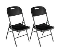 Orion91 Pack 2 Sillas Plegables Modernas con Asa, Negro, 47x58x87cm, Resina y Acero, Ahorro de Espacio, Uso Interior y Exterior, Camping
