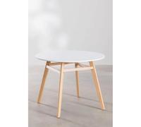 Orion91® - Round Dining Table (Ø100 x 76cm) in White MDF and Beech Wood, suitable for 6 people, featuring a Nordic design for kitchen, bar, or office use. Perfect for creating a modern and functional…
