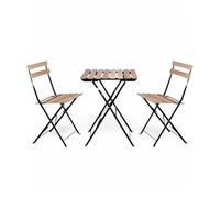 Orion91 Set 3 Piezas Balcón BALCONI Plegable 1 Mesa (72x55x55 cm) + 2 Sillas (82x44x39 cm) Estructura Acero Color Negro Acabado en Madera Jardín Exterior Interior - SpazioLuzio-Pack x2