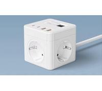 ORION91oficial Regleta de Enchufes Cubo 7 en 1, Blanco, 1.5 Metros, 3 Salidas CA, 2 USB, 2 Tipo C, Pantalla LCD, Protección Sobretensiones, Carga Rápida
