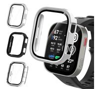 Oriqee - Carcasa protectora para Amazfit Bip Max (3 unidades) | Protección Antiarañazos y Antigolpes HD de PC Rígido con Cristal Templado, Negro, Transparente y Plata