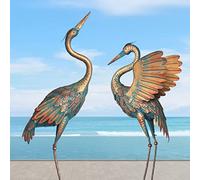 Oritty Estatua de jardín de grúa de Metal de 33 a 37 Pulgadas, Escultura y estatuas de jardín de Garza de pájaros, decoración al Aire Libre para Patio, Estanque, césped, Patio, Piscina, grúa de alas