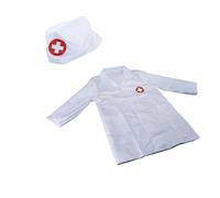 Orivin Conjunto de disfraz de médico de 2 piezas: bata de laboratorio con gorro para juegos de rol, Halloween y regalos de cumpleaños. Traje unisex blanco de 59 cm para niños pequeños.