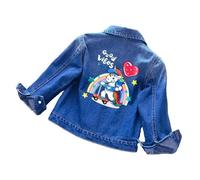 OrJana Chaqueta vaquera para niña con unicornio, azul vaquero, decorada con flores y estrellas, diseño mágico con bordado arcoíris, Estilo 3., 3-4 Años