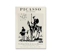 Orjdjz Wxkbl Don-Quijote de Picasso Póster e impresiones Arte de pared en blanco y negro Pintura en lienzo de exposición de Picasso para decoración de cuadro de sala de estar 40x55cm Sin marco
