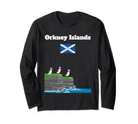 Orkney Islands Puffin Colony on Sea Cliffs Bandera de Escocia Manga Larga