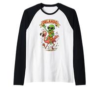 Orlando Alien Riding Flamingo Florida Beach Vacaciones Camiseta Manga Raglan