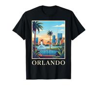 Orlando Florida Retro Vintage Horizonte Puesta del Sol Paisaje Urbano Camiseta