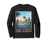 Orlando Florida Retro Vintage Horizonte Puesta del Sol Paisaje Urbano Manga Larga