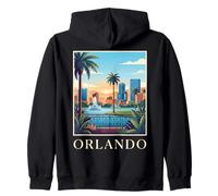 Orlando Florida Retro Vintage Horizonte Puesta del Sol Paisaje Urbano Sudadera con Capucha