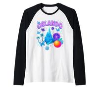 Orlando Retro Bootleg Castillo Horizonte Mariposas Rueda Arte Camiseta Manga Raglan