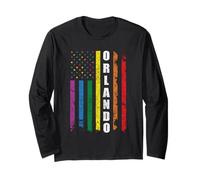 Orlando Us American Flag Rainbow Gay LGBT Pride Month Manga Larga