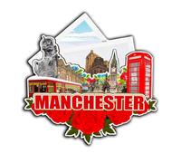 Orlybar Imán de madera para nevera, diseño de Manchester England UK con monumentos en 3D, recuerdo coleccionable, decoración hecha a mano -4285