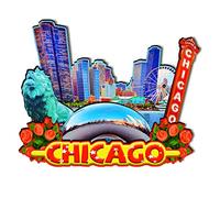 Orlybar USA Chicago Imán de madera 3D para nevera, recuerdos coleccionables, decoraciones hechas a mano, artesanías 3