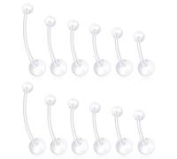 Ormromra 12 barras de plástico para el ombligo, bioplast UV transparente, 14G, longitud 12-38 mm, material de grado médico, decoración de moda para cirugía y compatibilidad deportiva